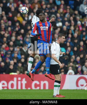 London, UK, 31 Mar 2018. Christian Benteke of Palace during the Premier League match between Crystal Palace and Liverpool at Selhurst Park on March 31st 2018 in London, England. (Photo by Zed Jameson/phcimages.com) Stock Photo