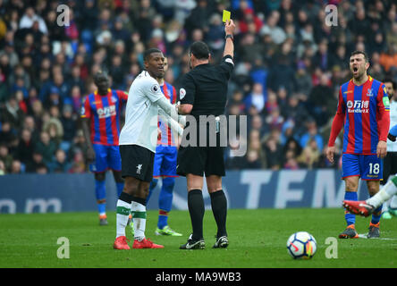 London, UK, 31 Mar 2018. Georginio Wijnaldum of Liverpool seen during the Premier League match between Crystal Palace and Liverpool at Selhurst Park on March 31st 2018 in London, England. (Photo by Zed Jameson/phcimages.com) Stock Photo