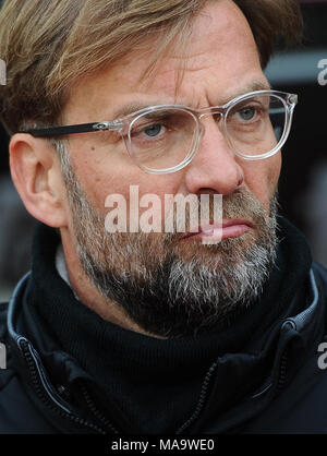 London, UK, 31 Mar 2018. Liverpool manager Jurgen Klopp during the Premier League match between Crystal Palace and Liverpool at Selhurst Park on March 31st 2018 in London, England. (Photo by Zed Jameson/phcimages.com) Stock Photo