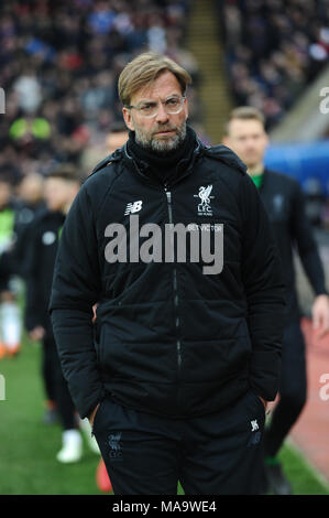 London, UK, 31 Mar 2018. Liverpool manager Jurgen Klopp during the Premier League match between Crystal Palace and Liverpool at Selhurst Park on March 31st 2018 in London, England. (Photo by Zed Jameson/phcimages.com) Stock Photo