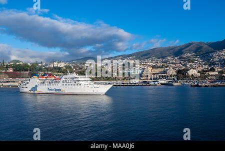 Porto Santo ferry leaving the harbor at Funchal Madiera Stock Photo