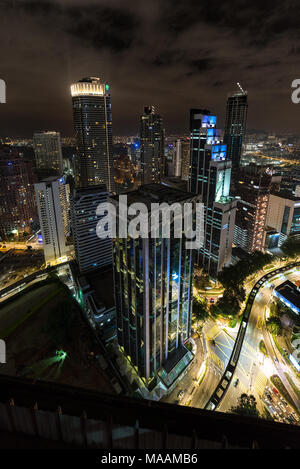 Night time High up view point view of the Bukit Bintang area of Kuala Lumpur, Malaysia. Stock Photo