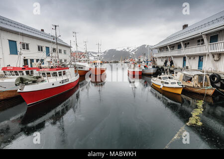 Harbour at Honningsvåg, the northernmost city of Norway. It is located in Nordkapp Municipality in Finnmark county. Stock Photo