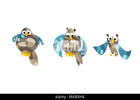 Cute owl pictures. Vector illustration set of owls in origami style Stock Vector