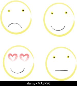 Set of four smileys with different expressions. Watercolour vector illustration Stock Vector