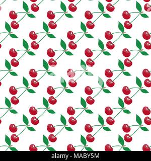 Seamless pattern. Stylish colourful texture with leaves, branches, cherries. Vector element of graphical design.  Pattern can be used as a background, Stock Vector
