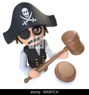 3d render of a funny cartoon pirate captain holding an auction Stock Photo