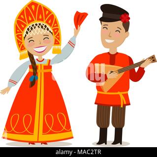 Russian people in folk national costume. Russia, Moscow concept. Vector illustration in flat style Stock Vector