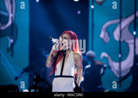 Vancouver, CANADA. 26th March, 2018. Lights performs at the 2018 Juno Awards in Vancouver. Credit: Bobby Singh/fohphoto Stock Photo