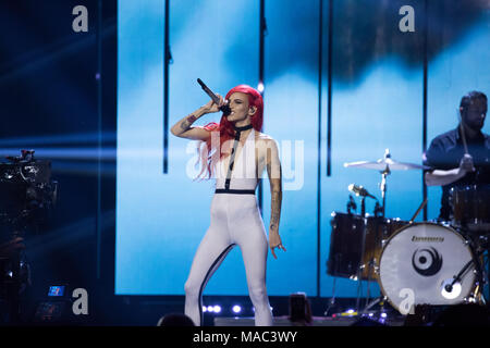 Vancouver, CANADA. 26th March, 2018. Lights performs at the 2018 Juno Awards in Vancouver. Credit: Bobby Singh/fohphoto Stock Photo