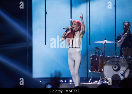 Vancouver, CANADA. 26th March, 2018. Lights performs at the 2018 Juno Awards in Vancouver. Credit: Bobby Singh/fohphoto Stock Photo