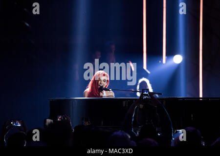 Vancouver, CANADA. 26th March, 2018. Lights performs at the 2018 Juno Awards in Vancouver. Credit: Bobby Singh/fohphoto Stock Photo