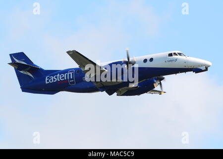 G-MAJU, a BAe Jetstream 41 operated by Eastern Airways, on take off from Prestwick International Airport in Ayrshire. Stock Photo
