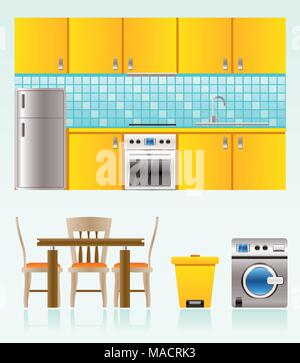 kitchen objects, furniture and equipment - vector illustration Stock Vector