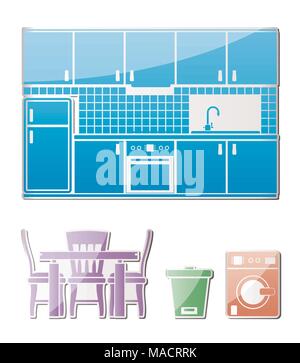 kitchen objects, furniture and equipment - vector illustration Stock Vector