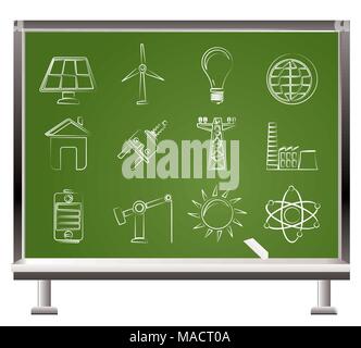painted with chalk power, energy and electricity icons - vector icon set Stock Vector