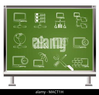painted with chalk Network, Server and Hosting icons - vector icon set Stock Vector