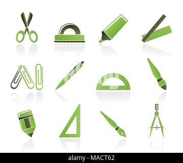 Set of teaching equipment tools and teacher cartoon characte ...