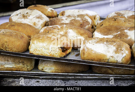 Stuffed sausage sandwich in restaurant, fast and insane food Stock Photo