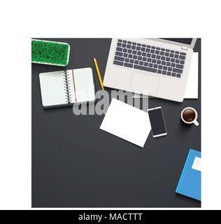 top view on work desk Stock Vector