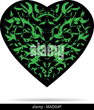 black heart with green pattern and shadow Stock Vector