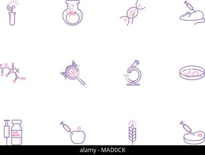 Collection of genetic modification outline icons. GMO. Genetic engineering. Genetic mutation. Stock Vector