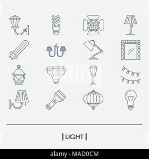 Set of light elements outline icon Stock Vector