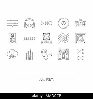 Collection of music elements outline icons isolated Stock Vector
