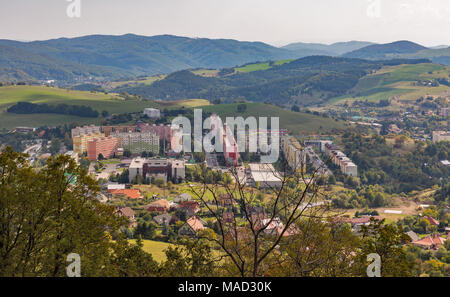 Banska Stiavnica aerial autumn townscape with modern residential buildings, Slovakia. Stock Photo