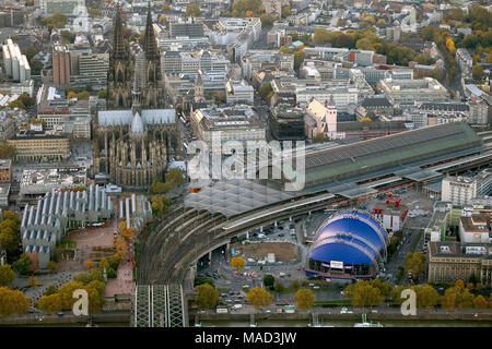 Aerial view, opera at the cathedral in the former Musical Dome, Cologne Cathedral, High Cathedral of St. Peter, UNESCO World Heritage Site, Cathedral  Stock Photo