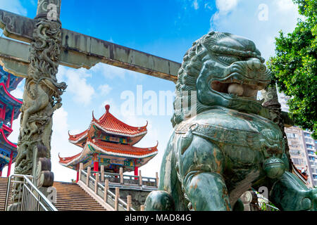 The famous Chinese classical architecture is located on the bank of the Jiulong River, Weizheng Pavilion, Zhangzhou, Fujian. Stock Photo