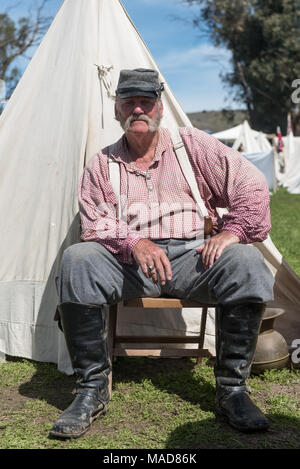 MOORPARK, CA - MARCH 18: The Blue and Gray Civil War Reenactment in Moorpark, CA is the largest battle reenactment west of the Mississippi. Stock Photo