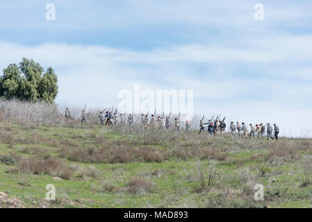 MOORPARK, CA - MARCH 18: The Blue and Gray Civil War Reenactment in Moorpark, CA is the largest battle reenactment west of the Mississippi. Stock Photo