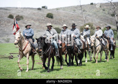 MOORPARK, CA - MARCH 18: The Blue and Gray Civil War Reenactment in Moorpark, CA is the largest battle reenactment west of the Mississippi. Stock Photo