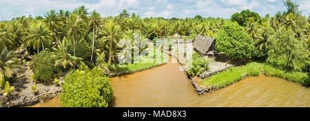 An aerial view of the traditional men's meeting house or Faluw, Torow Village, Yap, Micronesia. Stock Photo