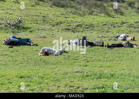 MOORPARK, CA - MARCH 18: The Blue and Gray Civil War Reenactment in Moorpark, CA is the largest battle reenactment west of the Mississippi. Stock Photo