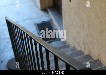 Old limestone stairs in the very old house Stock Photo