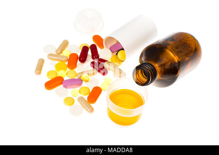 Tablets and syrups forms of medication. Studio Photo Stock Photo