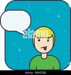 Man talks, client support, customer help service concept. Line vector icon. Flat linear illustration isolated on blue background Stock Vector