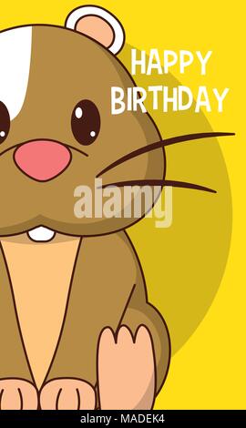 Hamster happy birthday cute card cartoon vector illustration graphic design Stock Vector