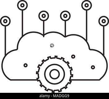 line brain with gears and circuits to artificial intelligence vector illustration Stock Vector