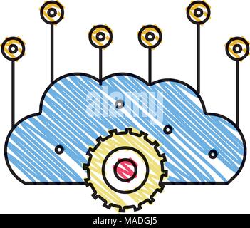 doodle brain with gears and circuits to artificial intelligence vector illustration Stock Vector