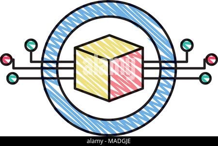 doodle cube circuits program to artificial information vector illustration Stock Vector