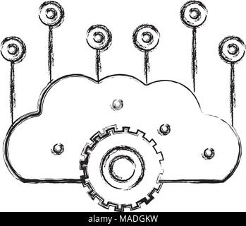 grunge brain with gears and circuits to artificial intelligence vector illustration Stock Vector
