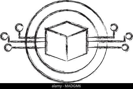 grunge cube circuits program to artificial information vector illustration Stock Vector