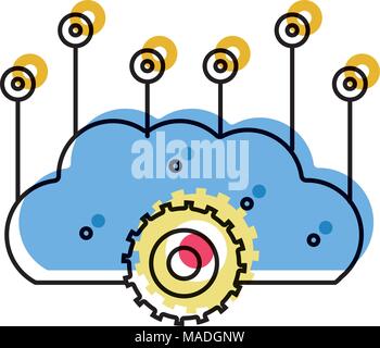 moved color brain with gears and circuits to artificial intelligence vector illustration Stock Vector
