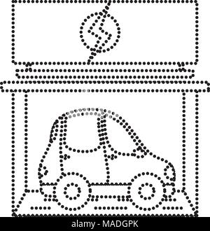 dotted shape car transport inside charging energy station vector illustration Stock Vector