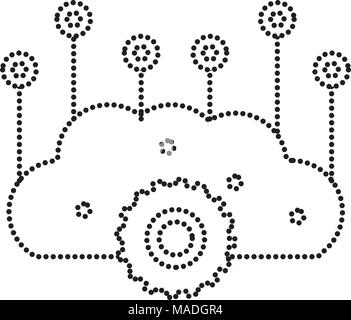 dotted shape brain with gears and circuits to artificial intelligence vector illustration Stock Vector