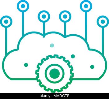degraded line brain with gears and circuits to artificial intelligence vector illustration Stock Vector