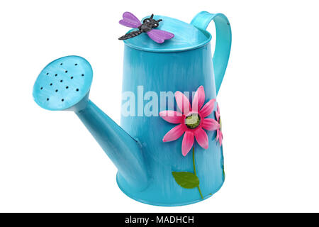 watering can is a clever device for watering flowers and other plants by a special strainer so that water falling off the water imitates raindrops. Stock Photo